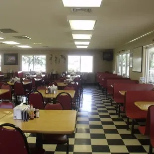 dining room with checkered floor