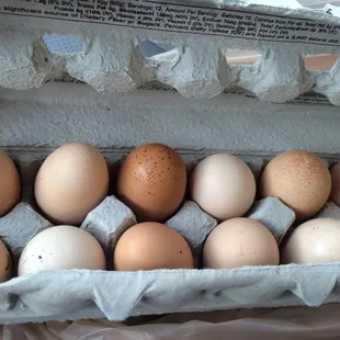 Fresh from the farm eggs. They even carry duck eggs!