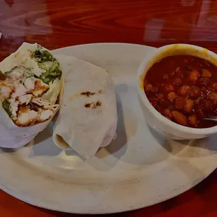 I got the Chicken Caesar Wrap and the baked beans as my side.