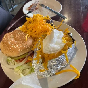 Hamburger and baked potato