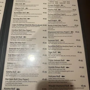 Menu (as of April 2024)