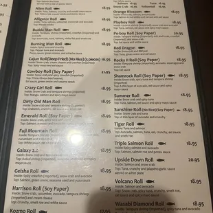 Menu (as of April 2024)