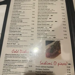 Menu (as of April 2024)