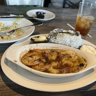 Shrimp Scampi, Baked Potato with Butter &amp; Sour Cream and the last of my Dinner Salad.