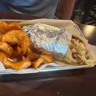 Chicken wrap sidewinder fries