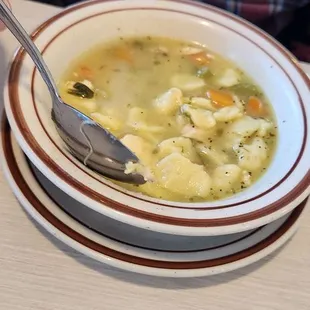 Choice of soup or salad . This is their signature soup of Chicken and Dumplings. Yummy.