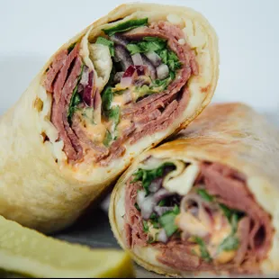 a wrap with meat and vegetables