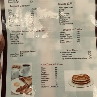 Breakfast menu, 2024