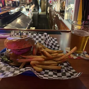 Burger with cheese and fries