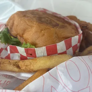 Blue cheese burger combo onion and French fries