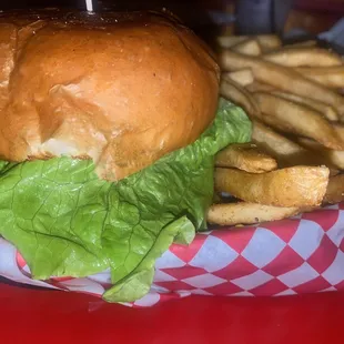 Burger with ghost pepper cheese and side of fries