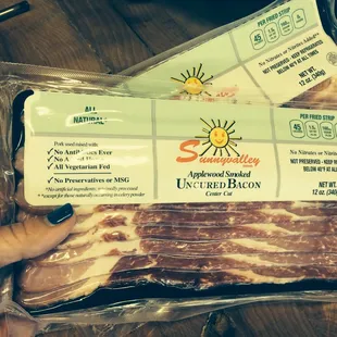 Uncured Applewood Smoked Bacon from the local Sunny Valley Farm in Manteca