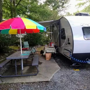 Our campsite, right across from the pool area.