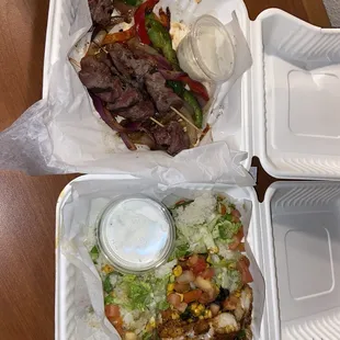 Steak Kabobs,  Blackened Cod Bowl