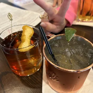 Lakewood&apos;s old fashioned and just a regular moscow mule since they were out of their signature meyer lemon raspberry mix.
