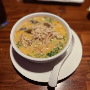 Tom Kah soup with ground chicken