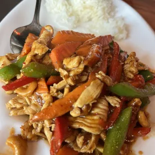 Cashew Nut Chicken with no onion (There is more rice, but we already started serving)