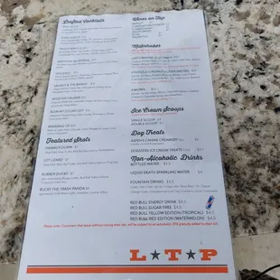 Drink menu as of June 2022.