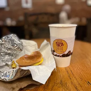 Brewd coffe and bacon egg bagle sandwich I was so good