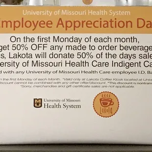 Specials for hospital employees.