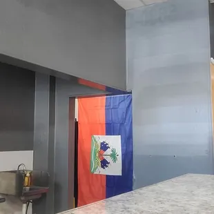 Flag covering back kitchen area