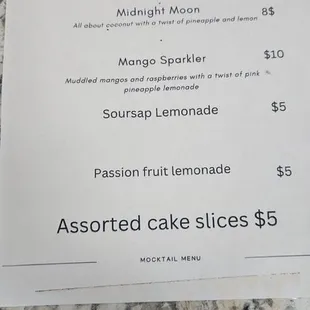 Mocktail Menu