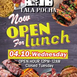 New We Open for Lunch!!