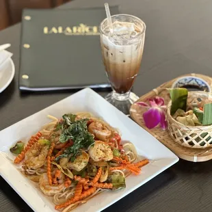 My yummy food and Thai ice coffee.