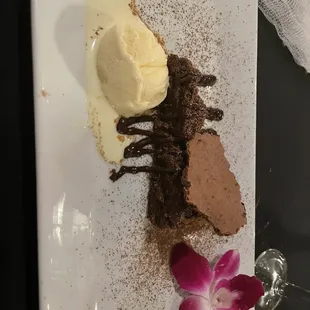a dessert with ice cream and chocolate