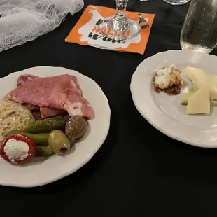 two plates of food on a table