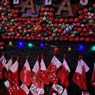 christmas stockings hung on a mantle