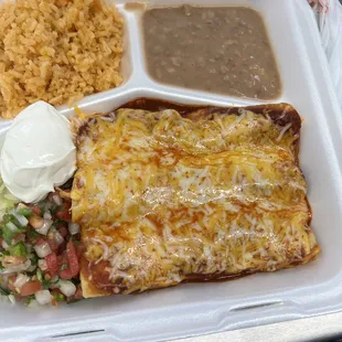 a meal in a styrofoam container