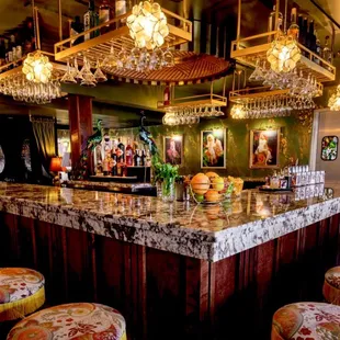 a bar with a marble counter top