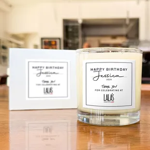 Free Gift! When making a reservation, leave a note: "Birthday Candle" or "Congrats Candle" along with the name.  ID may be required.