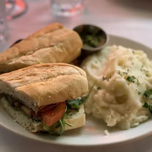 Pesto chicken lunch sandwich. With mashed potatoes. It was DELICIOUS!