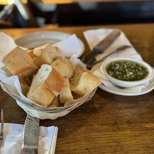 Complementary bread and chimichurri.