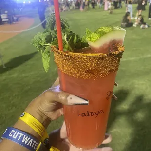 Watermelon lemonade with a yummy slice of watermelon