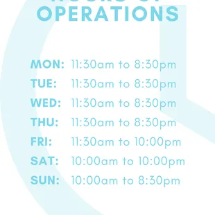 New Hours of Operations!
