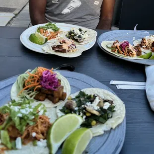 Curry chicken, fried chicken and other tacos