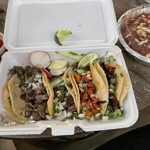 Steak, pastor and chorizo tacos