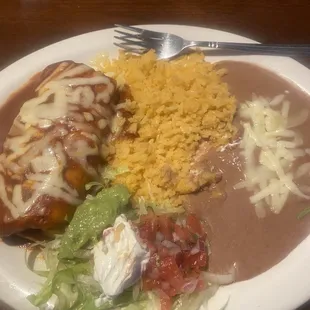 Rice beans chimichanga and salad