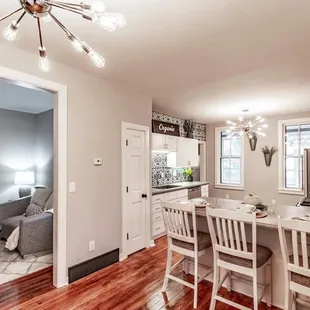 a kitchen and living room