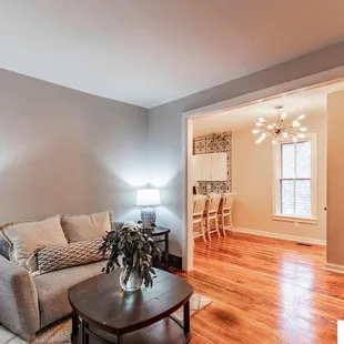 a living room and dining room