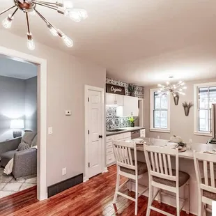 a kitchen and living room