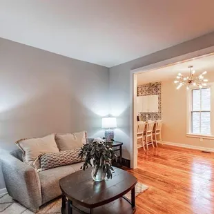 a living room and dining room