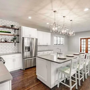 a kitchen with a center island