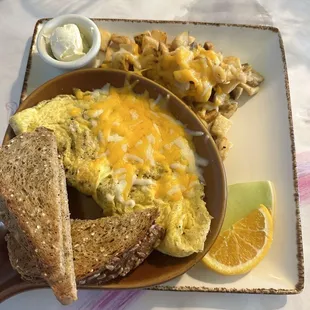 Bacon onion cheese omelet