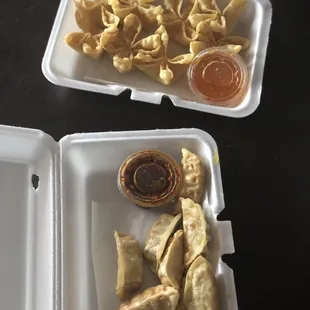 Potstickers and crab ragoon