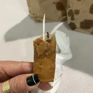 What happened?  a toothpick inside my spring rolls, I just bought this morning at Lam Van restaurant, it's horrible!!!