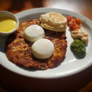 Corned Beef Hash (very creamy and delicate) with 2 Eggs, English Muffin, Hollandaise Sauce. Yum, yum!
